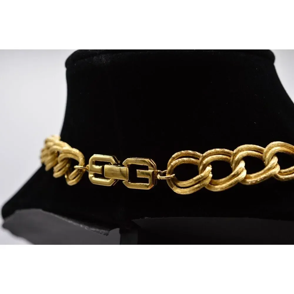 Givenchy Vintage Chunky Chain Necklace Heavy Double Linked Gold Signed 80s BinG